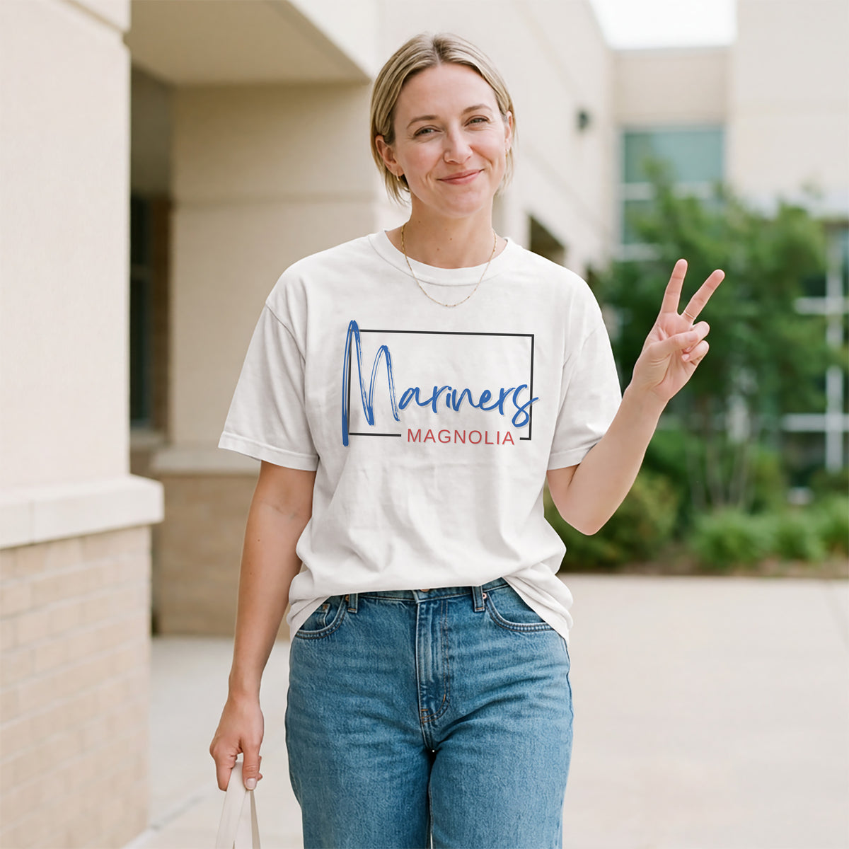 Magnolia Mariners Framed Mascot Tee in white lifestyle