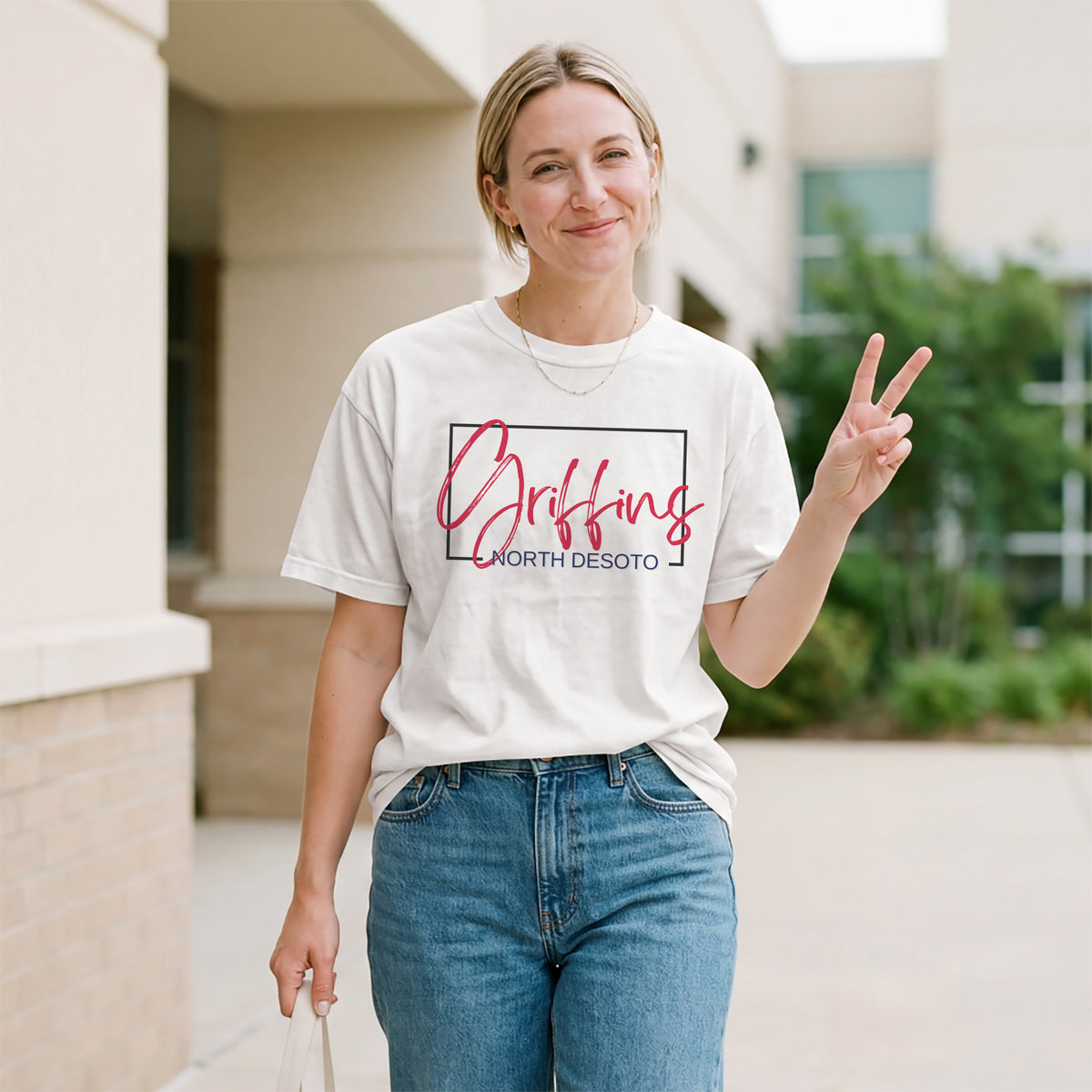 North DeSoto Griffins Framed Mascot Tee in white lifestyle