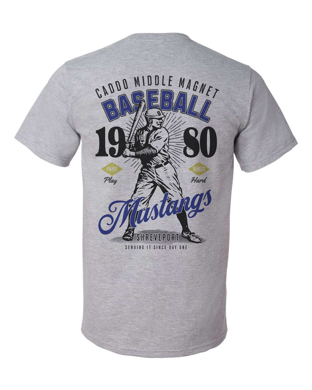 Caddo Middle Magnet Mustangs Vintage Baseball Tee – personalization preview 2