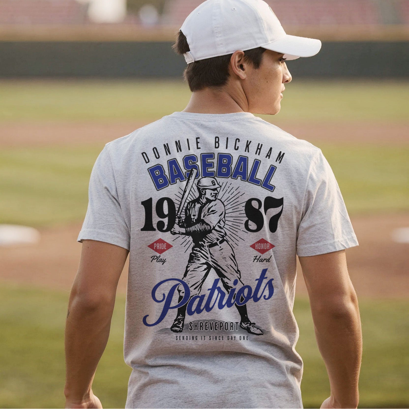 Donnie Bickham Patriots Vintage Baseball Tee – personalization preview 2