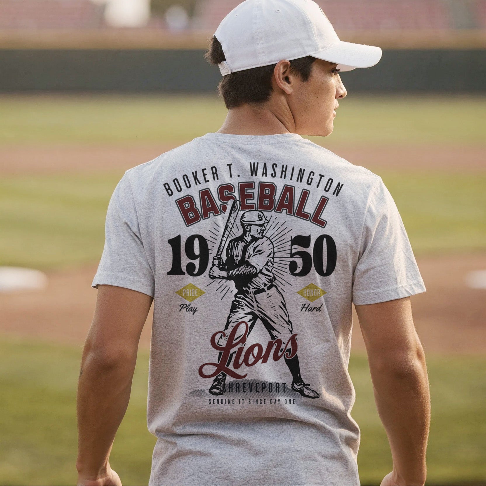 Booker T. Washington Lions Vintage Baseball Tee – personalization preview 2